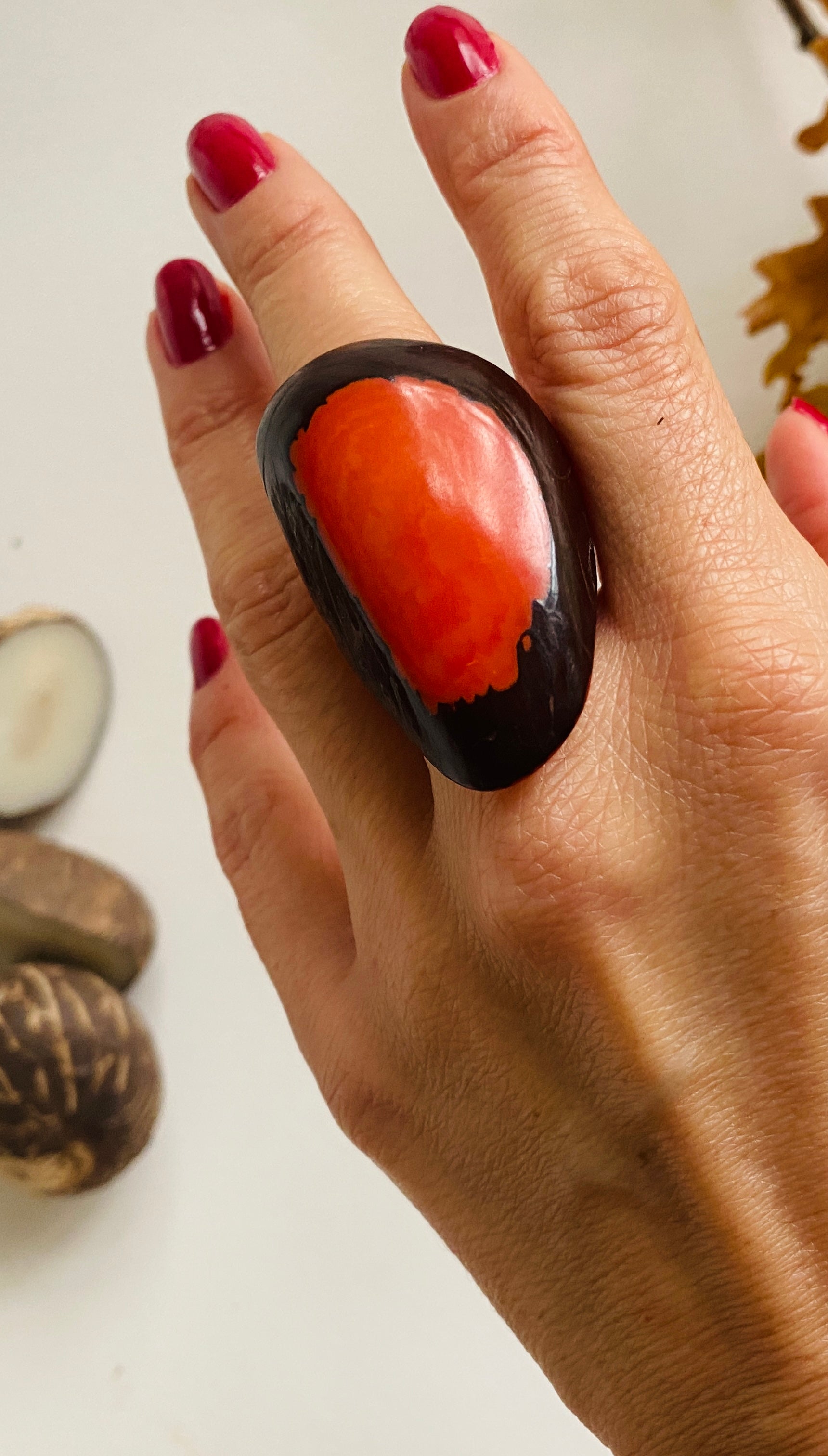 Orange Tagua Seed Ring